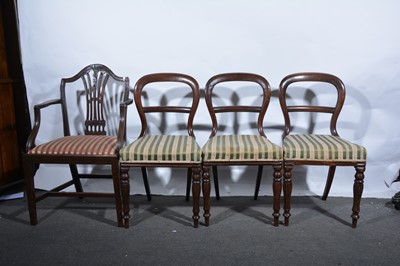 Lot 151 - Four Victorian oak dining chairs, three balloon backs, and another chair.