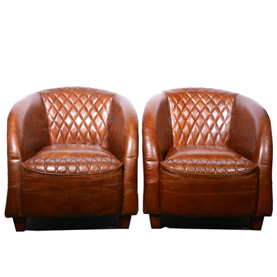 Lot 526 - Pair of modern brown leather club chairs