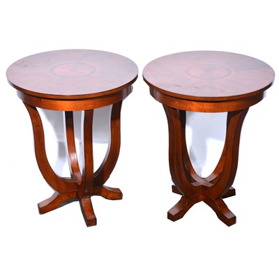 Lot 521 - Pair of reproduction walnut lamp tables