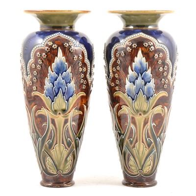Lot 85 - A pair of Doulton Lambeth vases by Eliza Simmance and Bessie Newberry