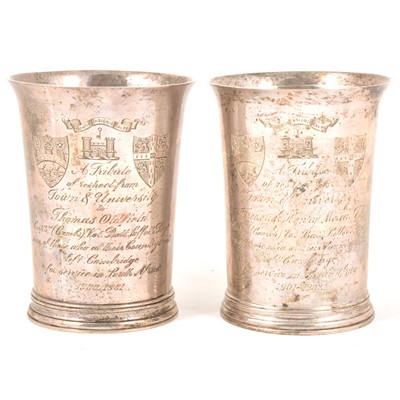Lot 140 - Boer War interest; two silver presentation beakers, David Munsey, London 1900 and 1902