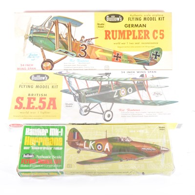 Lot 290 - 3 x GUILLOWS kits HURRICANE, RUMPLER C5, SE5a.