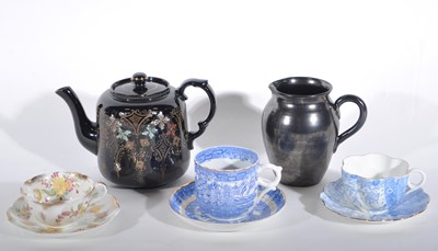 Lot 40 - Vintage teaware, part tea services, a Jackfield teapot, a Carlton Ware Chinoiserie cup and saucer.