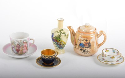 Lot 98 - Miniature glass animals, a miniature Mintons cup and saucer and another by Coalport