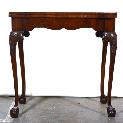 Lot 399 - Reproduction burr walnut foldover card table.