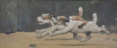 Lot 290 - After Cecil Aldin, Two Terriers, print, oak frame.