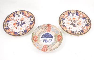 Lot 44 - A pair of Chamberlain's Worcester Imari plates and an Imari dish