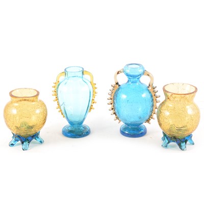 Lot 56 - Blue tinted crackle glass ornamental vase and three similar items