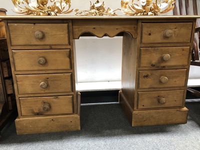 Lot 625 - Modern pine twin pedestal desk