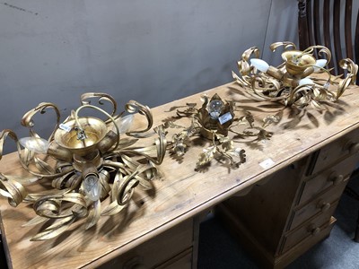 Lot 650 - A gilt painted five light chandelier