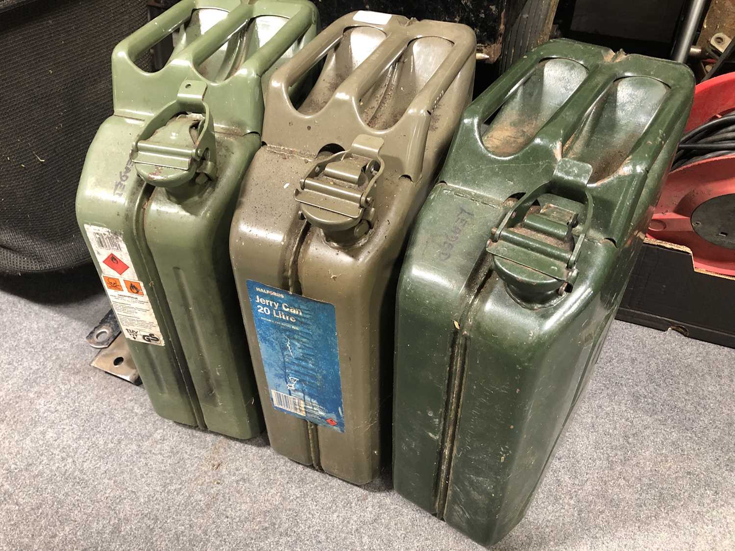 Lot 675 - Three 20 litre jerry cans.