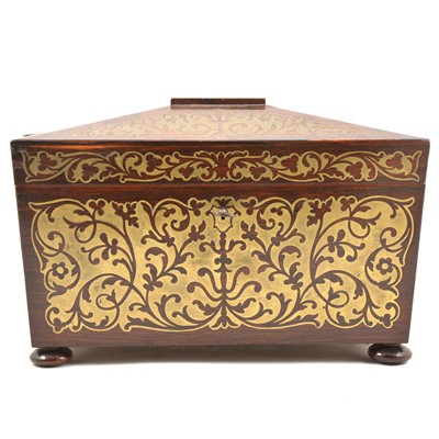 Lot 282 - Regency rosewood and brass inlaid tea caddy