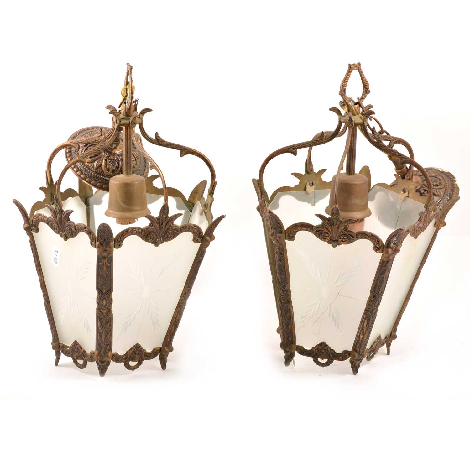 Lot 615 Three brass framed lantern light fittings