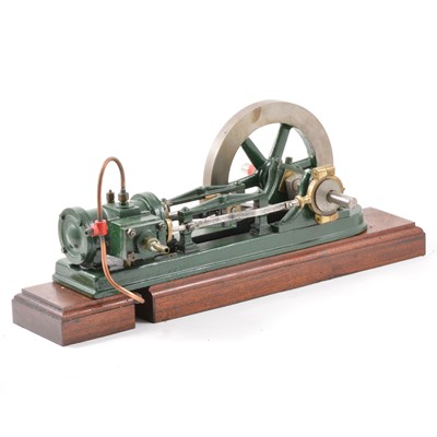 Lot 13 - A well-built horizontal live-steam engine, single cylinder, with 6.5inch flywheel, mounted onto wooden base