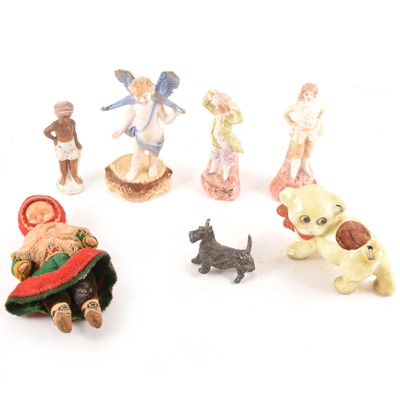 Lot 34 - A collection  of small bisque figures and miniature doll figures, early plastic animals.