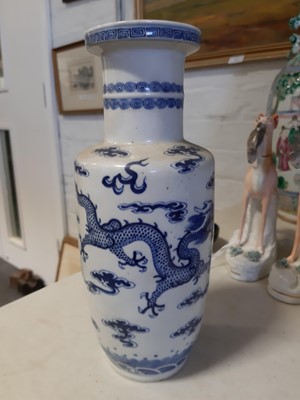 Lot 11 - A pair of Oriental blue and white kiln jars, a pair of vases, a single vase