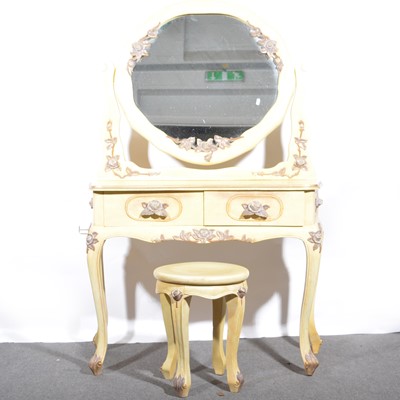 Lot 484 - Painted and carved wood dressing table and stool.