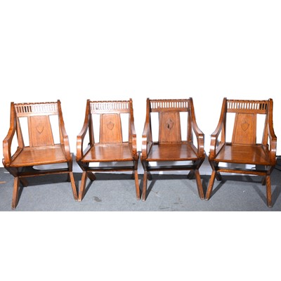 Lot 432 - Set of four Victorian oak Glastonbury chairs, conceivably designed by A. W. Pugin