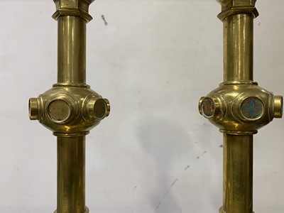 Lot 34 - A pair of Victorian Gothic Revival brass altar candlesticks, probably to a design by A.W.N. Pugin