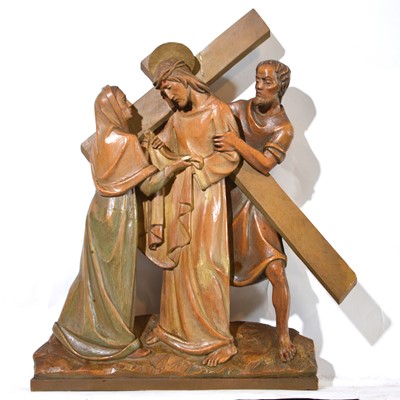 Lot 33 - Set of fourteen carved and limed poplar Station of the Cross