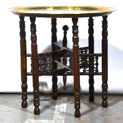 Lot 535 - Brass topped occasional table, folding base