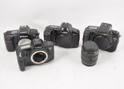 Lot 256 - SLP film cameras; four including Canon EOS RT, Canon EOS-1N, Canon EOS5, Nikon F90