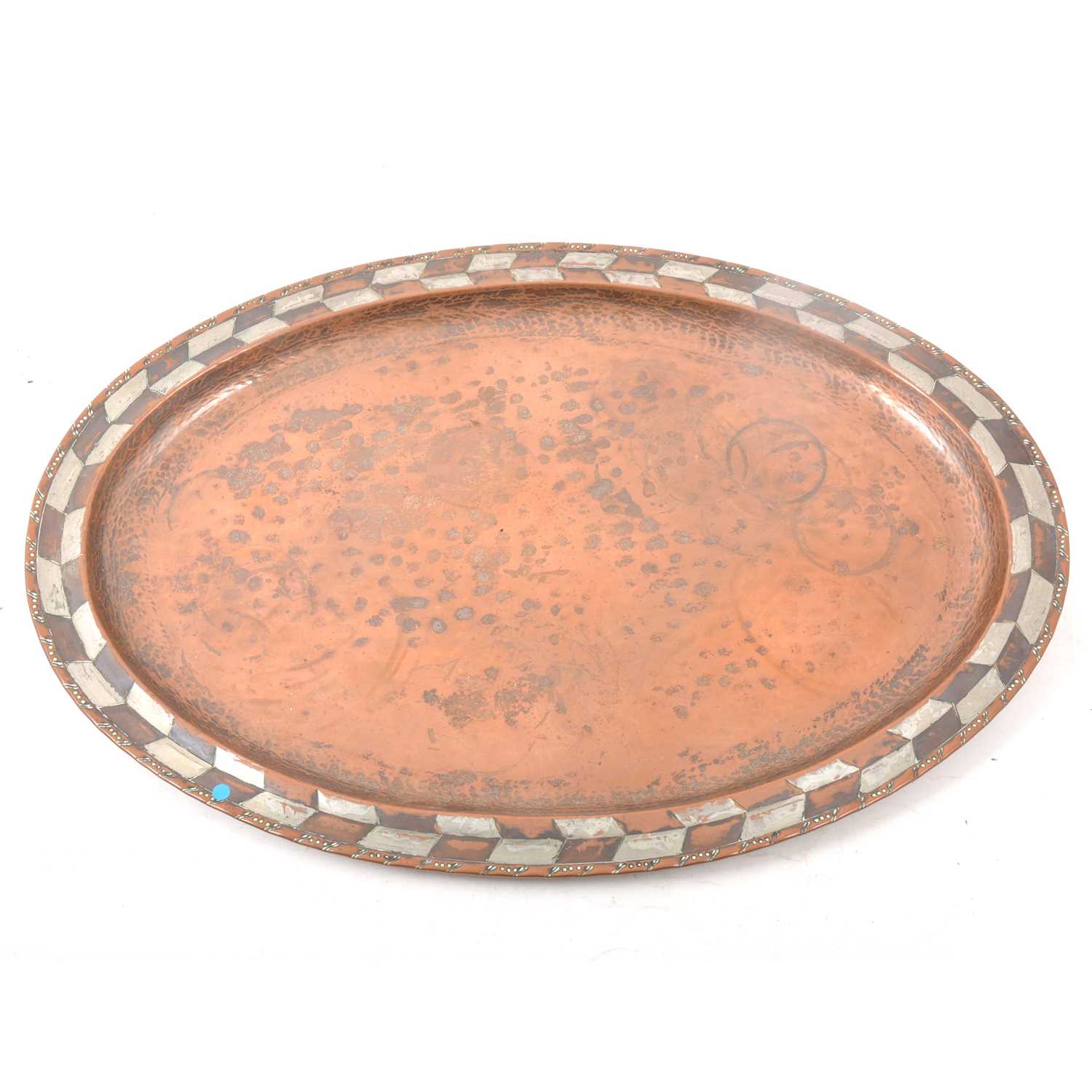 Lot 107 - An Arts & Crafts copper tray by Hugh Wallis.