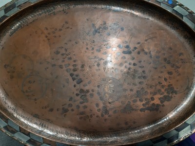 Lot 107 - An Arts & Crafts copper tray by Hugh Wallis.