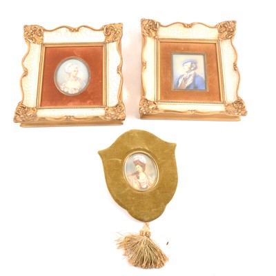 Lot 126 - An oval portrait miniature, in mid 18th Century style, and two photographic miniatures