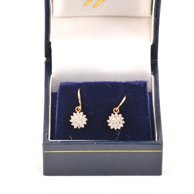 Lot 205 - A pair of small diamond cluster earrings for pierced ears.