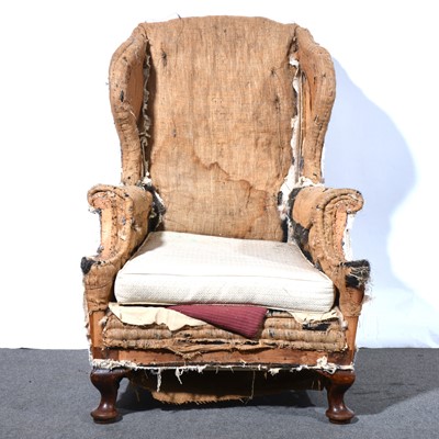 Lot 607 - Queen Anne style wing back easy chair