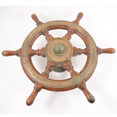 Lot 217 - Vintage brass mounted ships wheel, diameter 52cm.