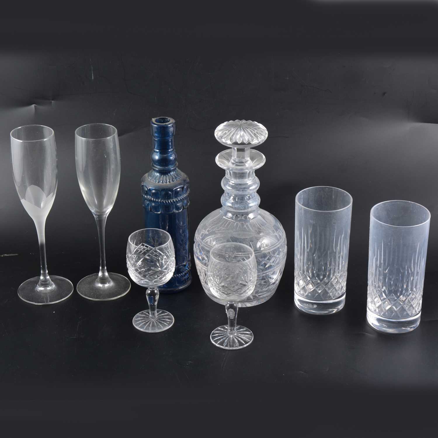 Lot 89 - A lead crystal mallet-shape decanter, and a collection of table glassware.