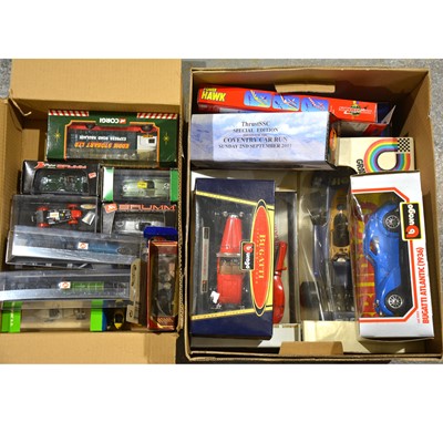 Lot 181 - Two boxes of die-cast model and vehicles; including examples by Corgi, Burago, Brumm etc.