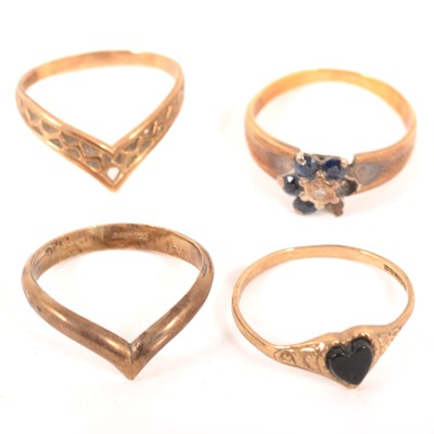 Lot 189 - Three gold and one silver ring.