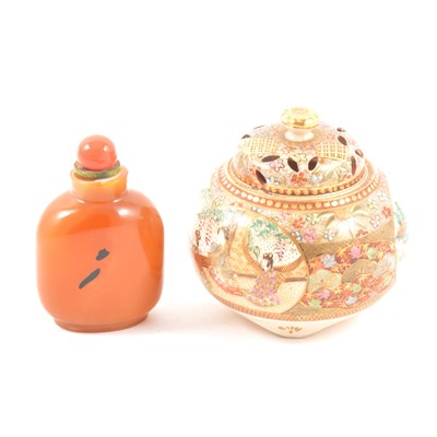 Lot 91 - A Japanese Satsuma pot pourri vase and a perfume bottle.