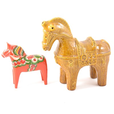 Lot 30 - A Bitossi Aldo Londi Tang style horse in mustard glaze, and a Nuils Olsson painted horse