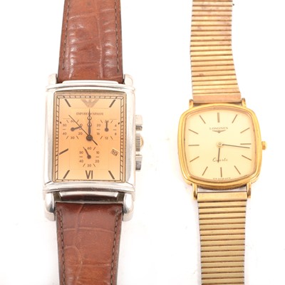 Lot 233 - Emporio Armani and Longines - two gentleman's wrist watches.