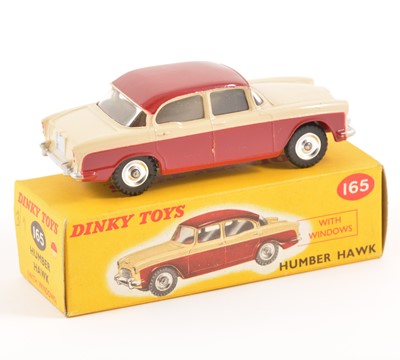Lot 82 - Dinky Toys; no.165 Humber Hawk, two-tone cream and maroon body, chrome spun hubs, in original box.