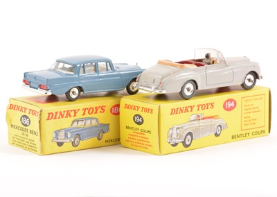 Lot 84 - Two Dinky Toys; no.186 Mercedes Benz 220 SE, no.194 Bentley Coupe, both in original boxes.