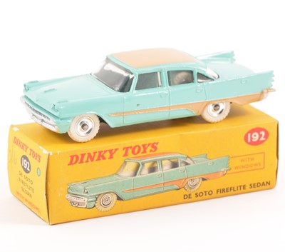 Lot 86 - Dinky Toys; no.192 De Soto Fireflite Sedan, turquoise body, chrome spun hubs, in original box.
