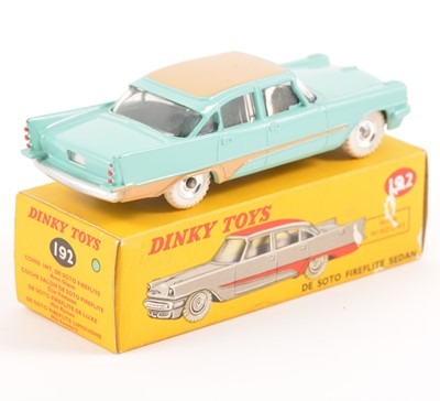 Lot 86 - Dinky Toys; no.192 De Soto Fireflite Sedan, turquoise body, chrome spun hubs, in original box.