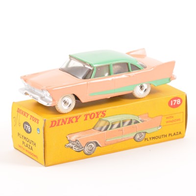 Lot 87 - Dinky Toys; no.178 Plymouth Plaza, two-tone pink and green body, chrome spun hubs, in original box (incorrect colour code circle).