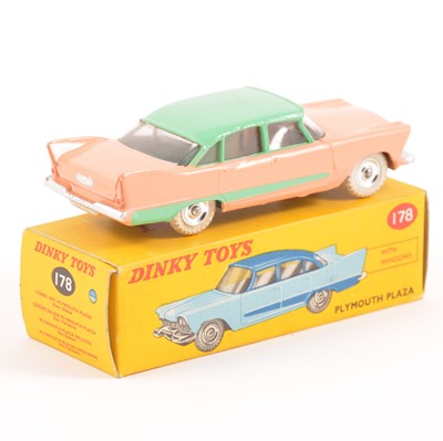 Lot 87 - Dinky Toys; no.178 Plymouth Plaza, two-tone pink and green body, chrome spun hubs, in original box (incorrect colour code circle).