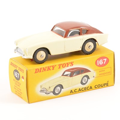 Lot 95 - Dinky Toys; no.167 A.C. Aceca Coupe, two-tone cream and brown body, cream ridged hubs, in original box.