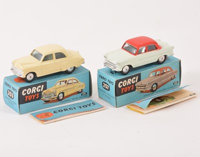 Lot 121 - Two Corgi Toys; no.207 Standard Vanguard III Saloon, no.203 Vauxhall Velox Saloon.