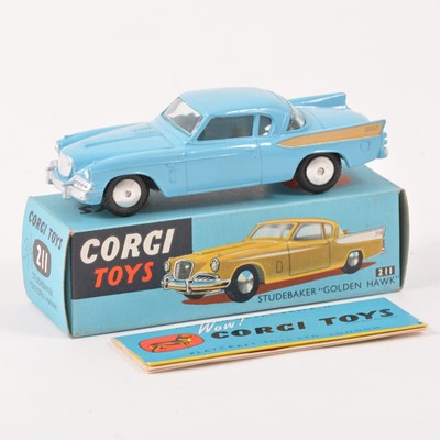 Lot 122 - Corgi Toys; no.211 Studebaker Golden Hawk, blue body with gold flash, in original box with booklet.