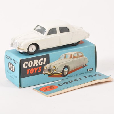 Lot 123 - Corgi Toys; no.208 Jaguar 2.4 Litre Saloon, white body, spun hubs, in original box with booklet.
