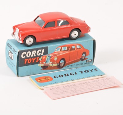 Lot 125 - Corgi Toys; no.205 Riley Pathfinder Saloon, red body, spun hubs, in original box and booklet.