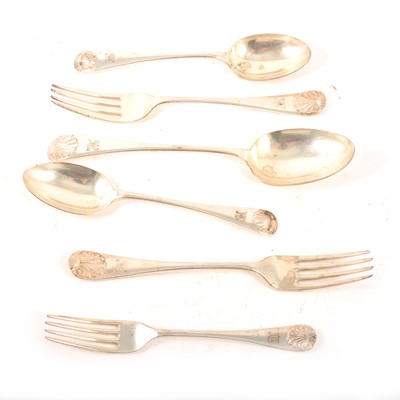 Lot 170 - Silver and silver-plated flatware in the Old English Shell pattern.